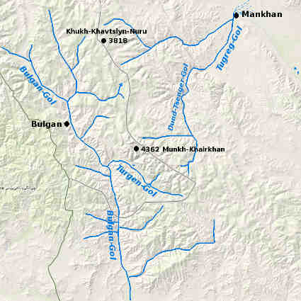 Mongolijos Altajus. Upių žemėlapis